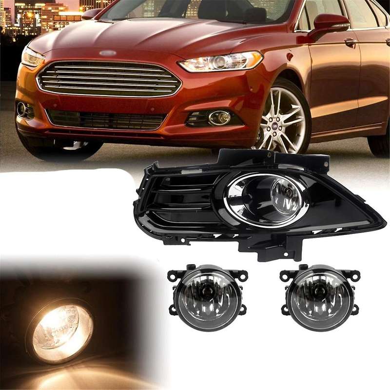 Car Front Bumper Fog Lamp Kit Lower Grille Fog Light for 2013-2016 Foglight Set 4F9Z15200A DS7Z-17B8
