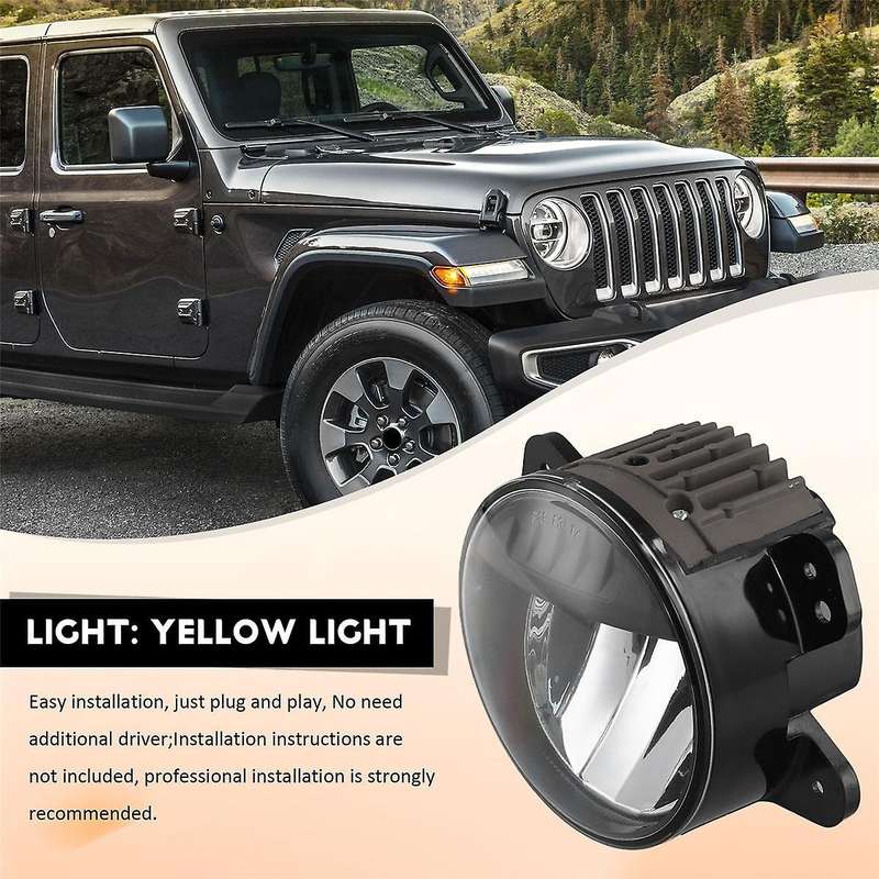Car Front Bumper Fog Light Assembly for Wrangler JL 2018-2024 Yellow LED Daytime Running Light DRL