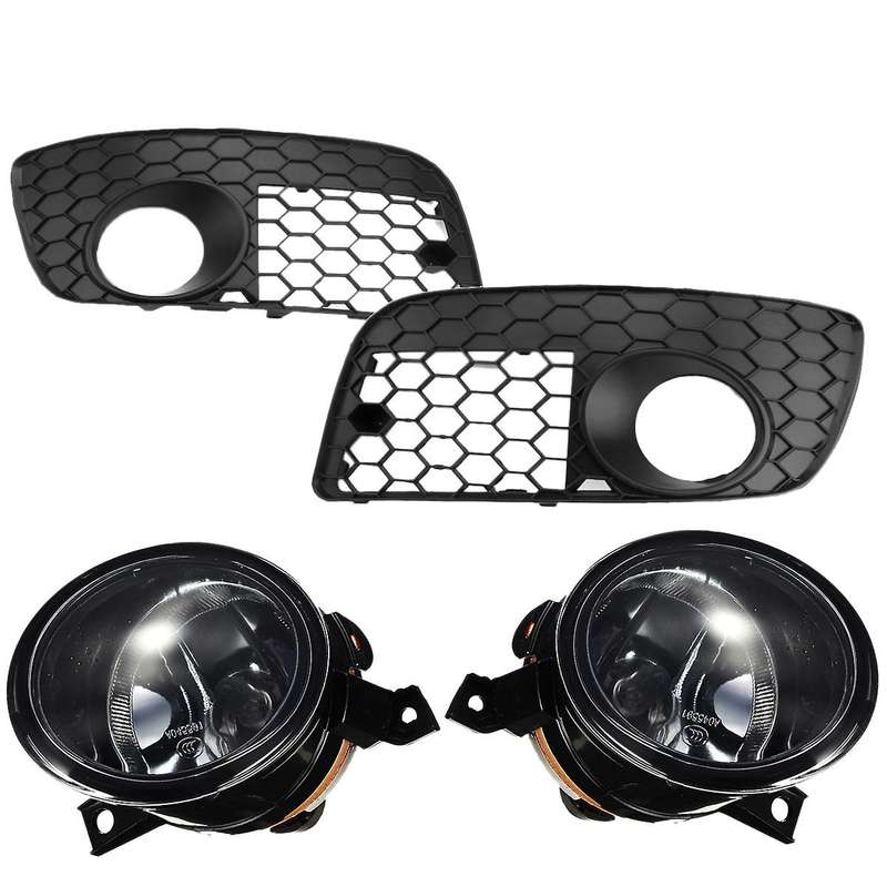 Car Front Bumper Fog Light Cover Honeycomb Mesh Grilles with Fog Lamp for MK5 GLI 2006-2009