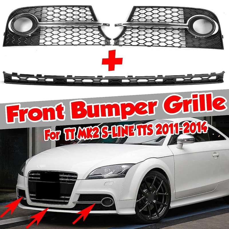 Car Front Bumper Fog Light Lamp Grilles Honeycomb Cover & Front Lower Grille for- TT MK2 TTS 2011-20