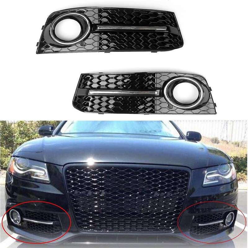 Car Front Bumper Fog Light Mesh Grille Cover for A4 B8 2009 2010 2011 2012 Fog Lamp Honeycomb Grill