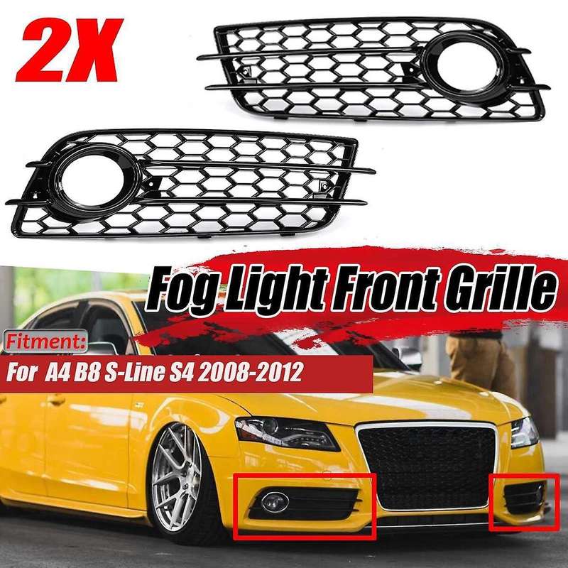 Car Front Bumper Fog Light Mesh Grille Cover for A4 B8 S4 2008-2012 Fog Lamp Honeycomb Grille Cover