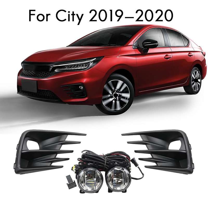 Car Front Bumper LED Fog Light Lamp Cover Assembly with Bulb Switch Wiring Kit for City 2019 2020