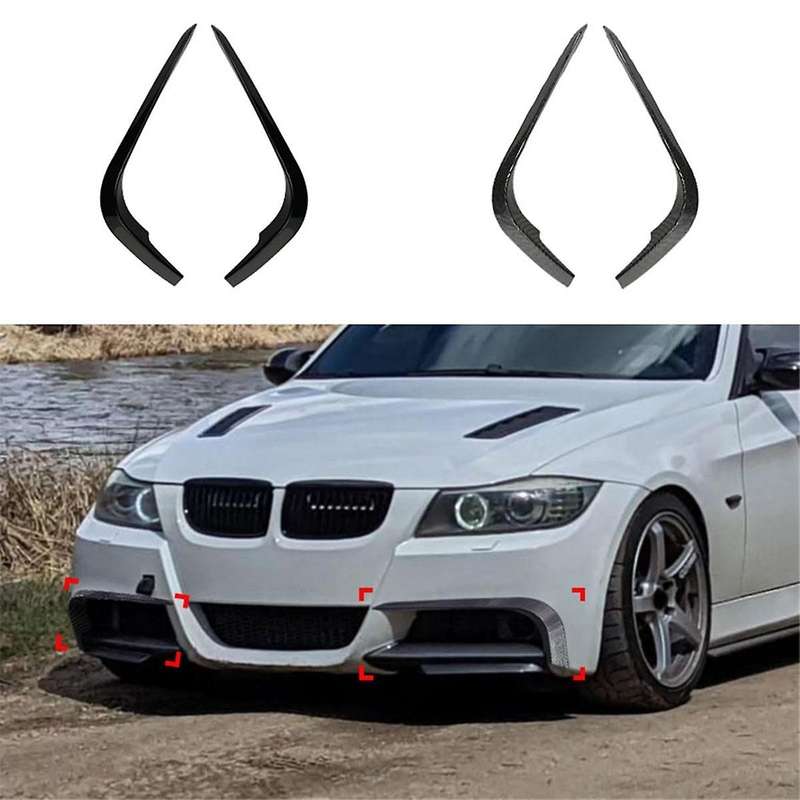 Car Front Bumper Lip Splitter Spoiler Strips for 3 Series E90 E91 2005-2008 Air Knife Trims Gloss Bl