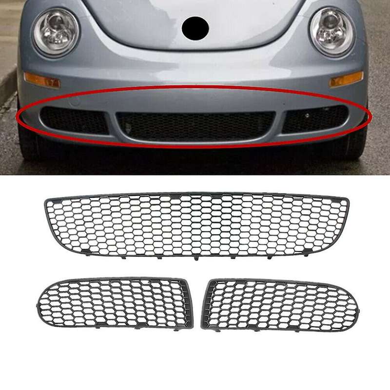 Car Front Bumper Radiator Grille Air Intake Mesh Grill Set for 06-10 1C0807681H 1C0807684A 1C0807683