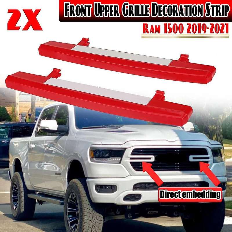 Car Front Bumper Upper Center Racing Grille Grill Moulding Strips for Ram 1500 2019 2020 2021 2022 R