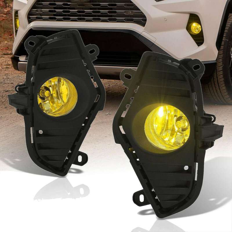 Car Front Bumper Yellow Fog Light Driving Lamp Kit Bezel Covers & Harness Switch for 2019 2020 2021