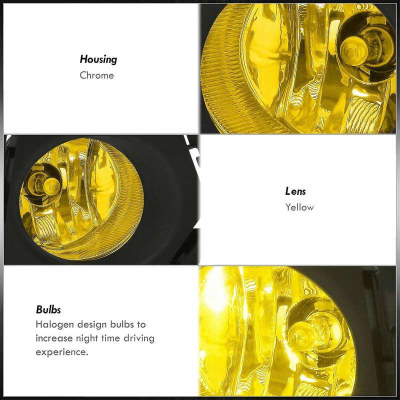 Car Front Bumper Yellow Fog Light Driving Lamp Kit Bezel Covers & Harness Switch for 2019 2020 2021