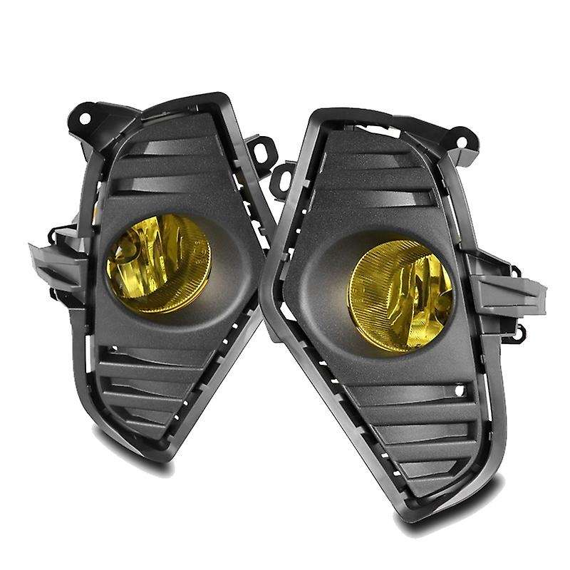 Car Front Bumper Yellow Fog Light Driving Lamp Kit Bezel Covers & Harness Switch for 2019 2020 2021