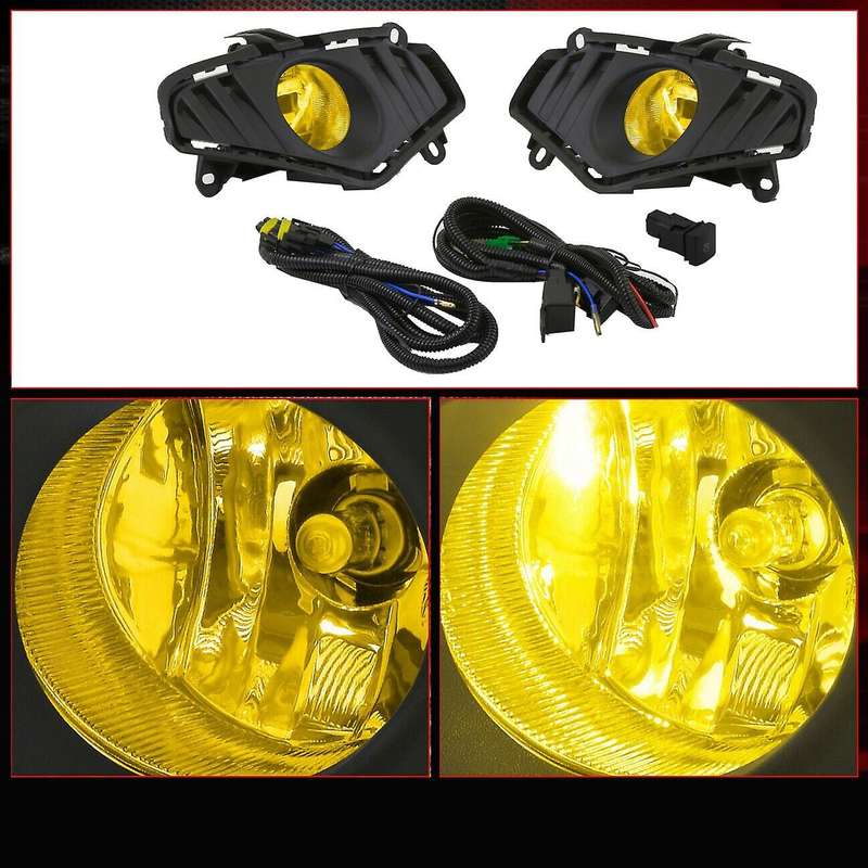 Car Front Bumper Yellow Fog Light Driving Lamp Kit Bezel Covers & Harness Switch for 2019 2020 2021