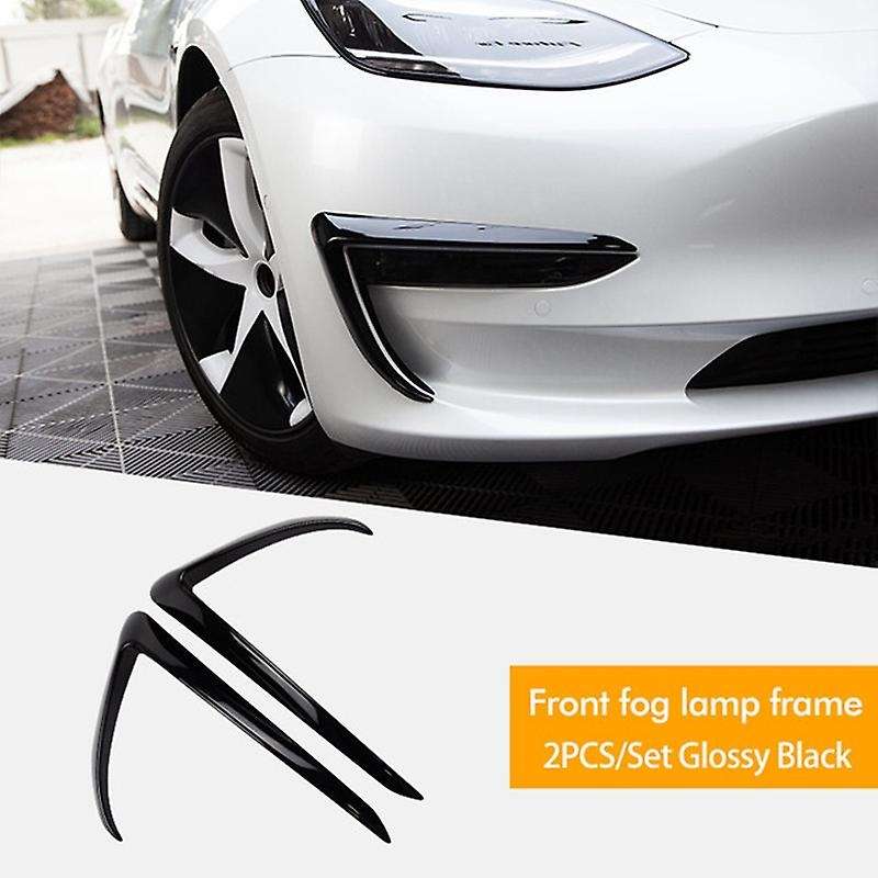 Car Front Fog Light Eyebrow Cover Trim 2Pcs for Model 3 2017-2019 Bright Black