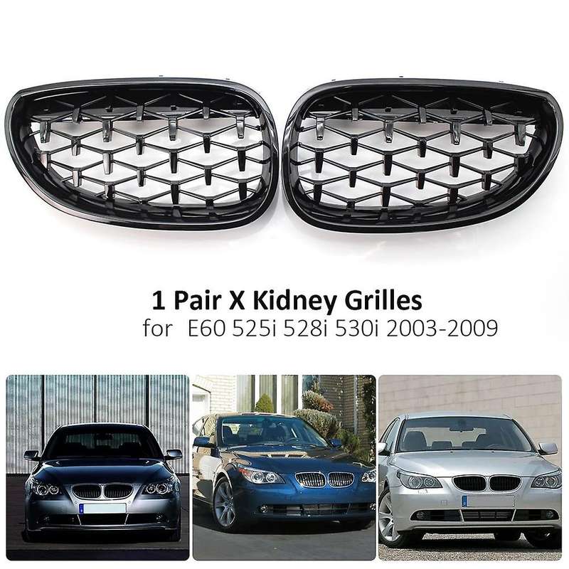 Car Front Grill, Pair Front Hood Diamond Grille Grill for  E60 E61 5 Series 525I 528I 2003-2010