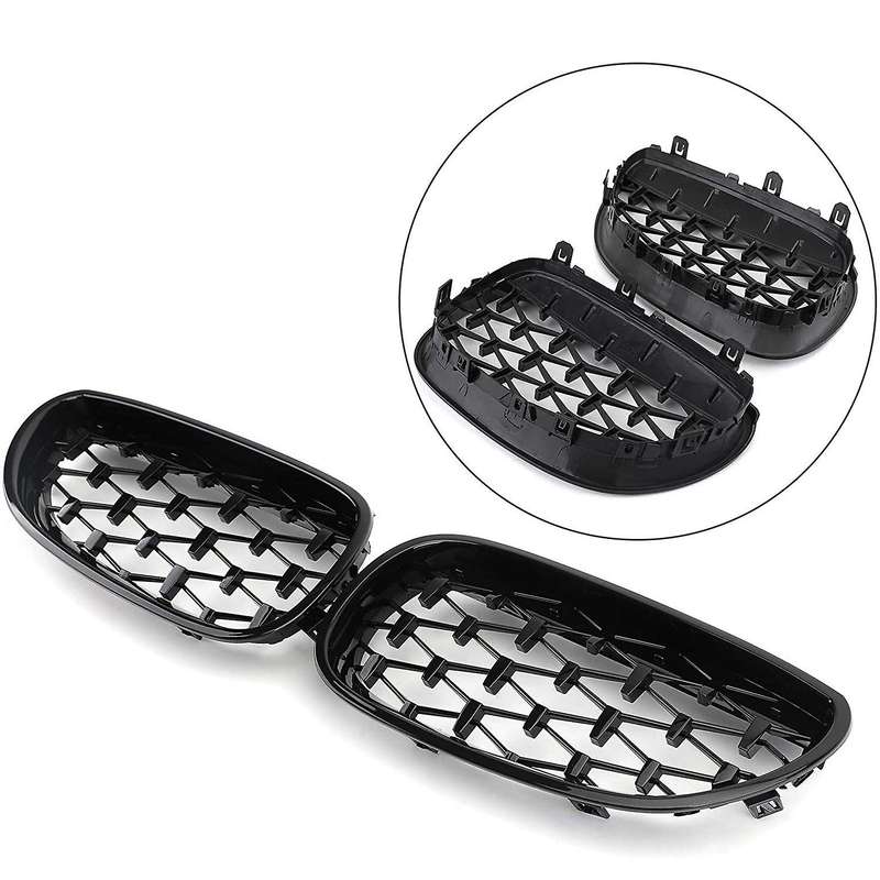 Car Front Grill, Pair Front Hood Diamond Grille Grill for  E60 E61 5 Series 525I 528I 2003-2010