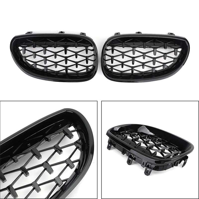 Car Front Grill, Pair Front Hood Diamond Grille Grill for  E60 E61 5 Series 525I 528I 2003-2010