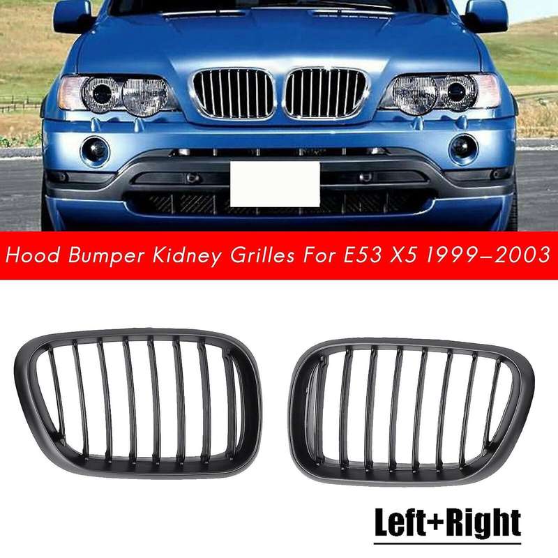 Car Front Grille Grill L&R Hood Bumper Kidney Grilles Matte Black for - E53 X5 1999 2000 2001 2002 2