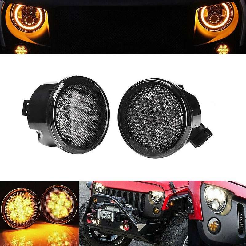 Car Front Grille LED Turn Signal Lights Smoke for JK 2007-2018