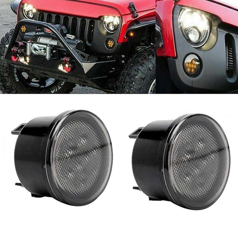 Car Front Grille LED Turn Signal Lights Smoke for JK 2007-2018