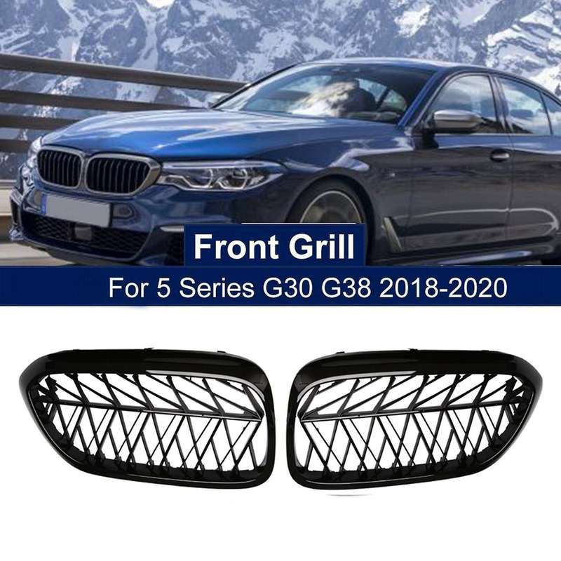 Car Front Grille Kidney Grill Slat for 5 Series G30 G31 G38 F90 M5 2018 2019 Gloss Black ABS Plastic
