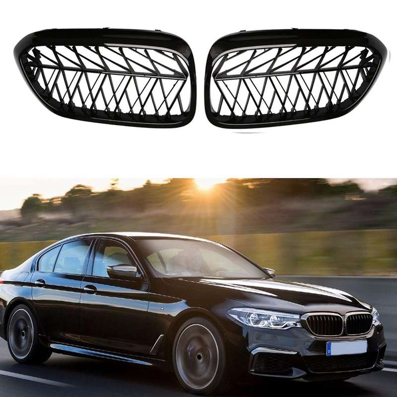 Car Front Grille Kidney Grill Slat for 5 Series G30 G31 G38 F90 M5 2018 2019 Gloss Black ABS Plastic