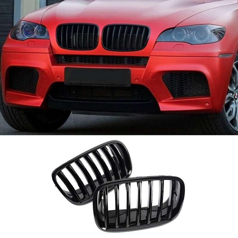 Car Front Hood Kidney Sport Grills Glossy Black Pair for X5 X6 E70 E71 2007-2013