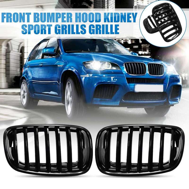 Car Front Hood Kidney Sport Grills Glossy Black Pair for X5 X6 E70 E71 2007-2013
