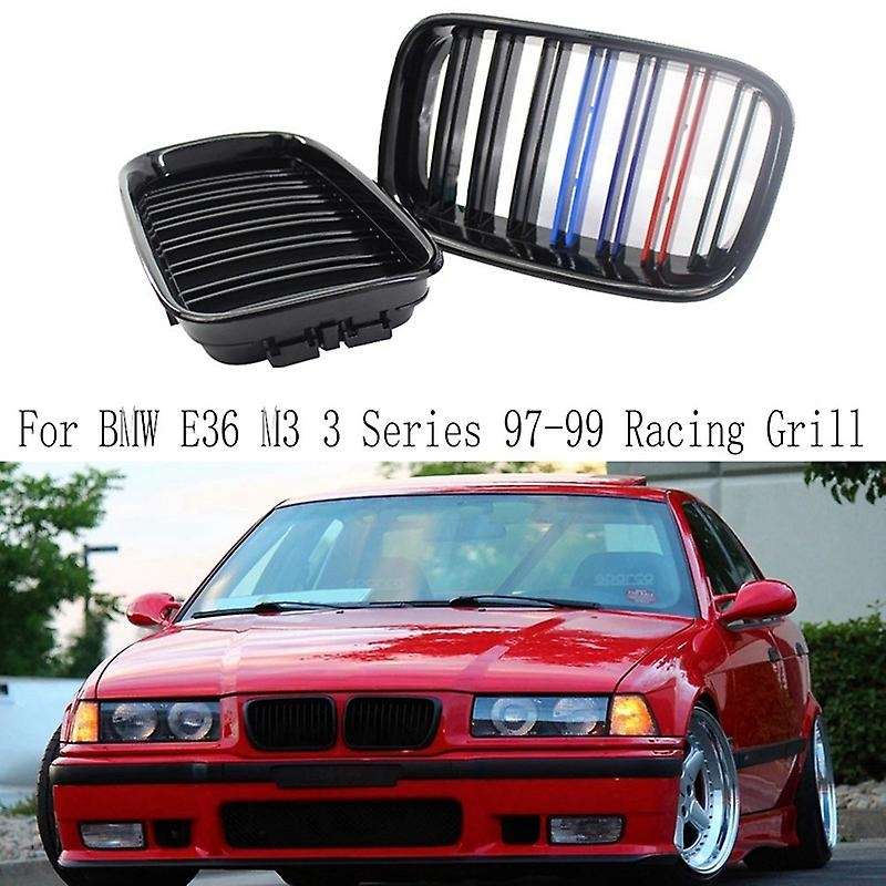 Car Front Hood Kidney Double Line Grill Mesh Sport Racing Grills for E36 M3 3 Series 97-99 Racing Gr