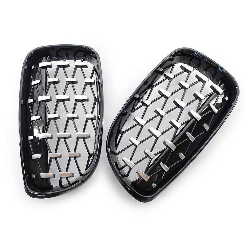 Car Front Kidney Grill, Pair Front Hood Diamond Grille Grill for  1 Series E81 E82 E87 E88 2007-2013