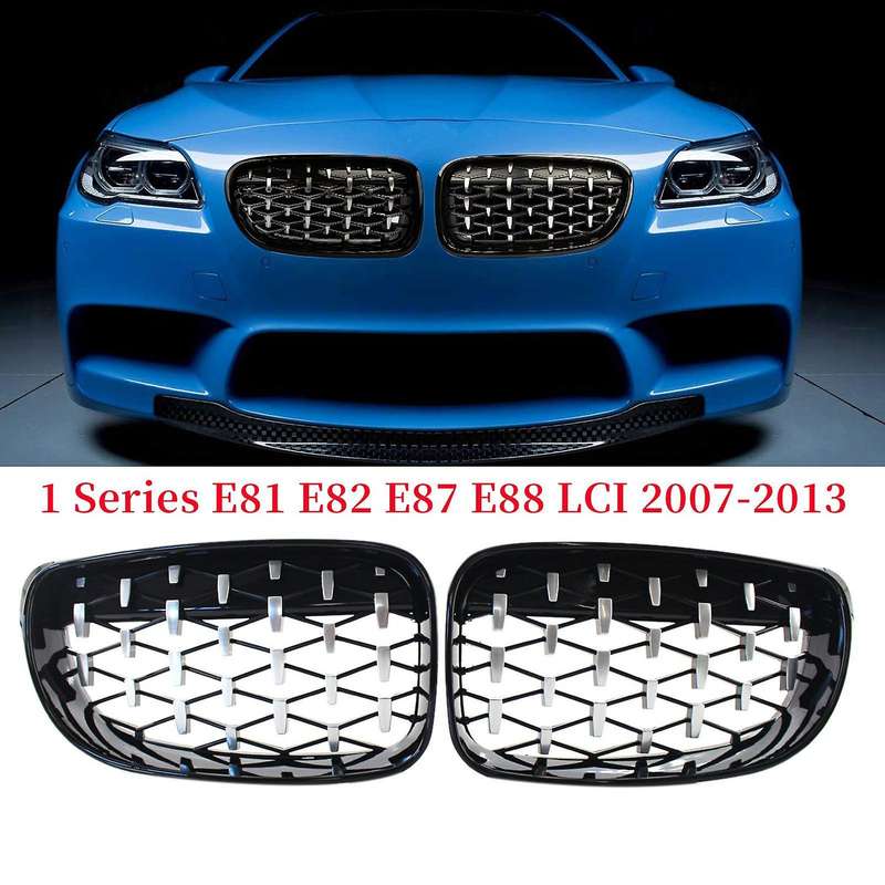Car Front Kidney Grill, Pair Front Hood Diamond Grille Grill for  1 Series E81 E82 E87 E88 2007-2013