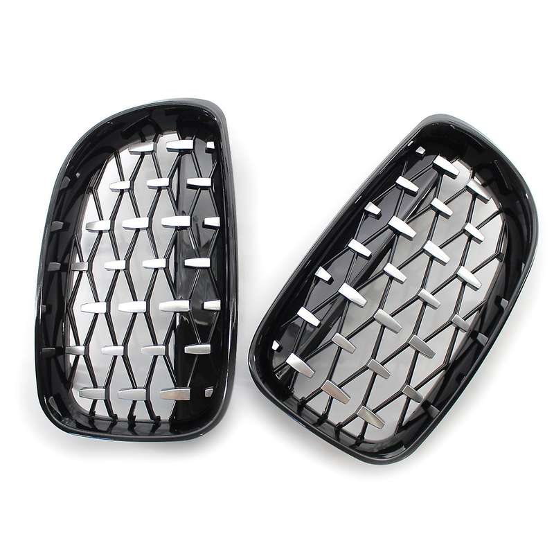Car Front Kidney Grill, Pair Front Hood Diamond Grille Grill for  1 Series E81 E82 E87 E88 2007-2013