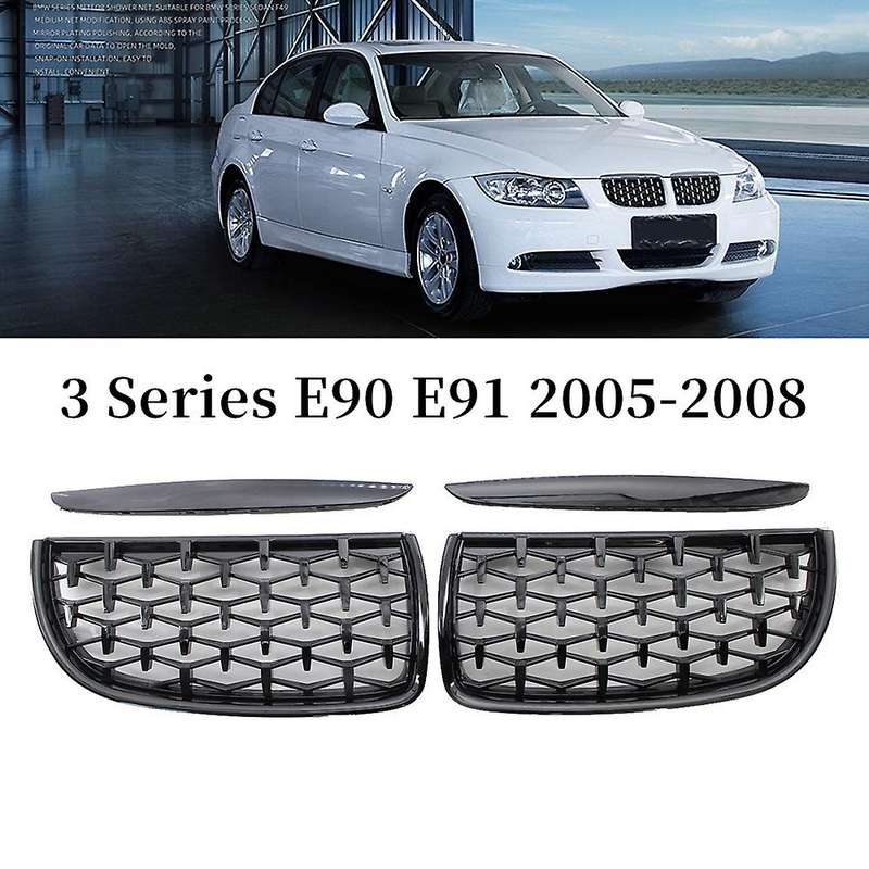 Car Front Kidney Grill,1 Pair Front Hood Diamond Grille Grill for  3 Series E90 E91 2005-2008