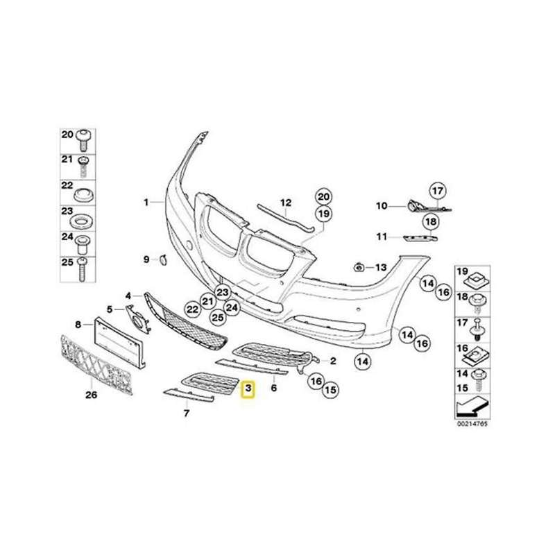 Car Front Left Grille Assembly for 3 Series E90 2004-2011 E91 2004-2012 Ventilation Mesh Grille 5111