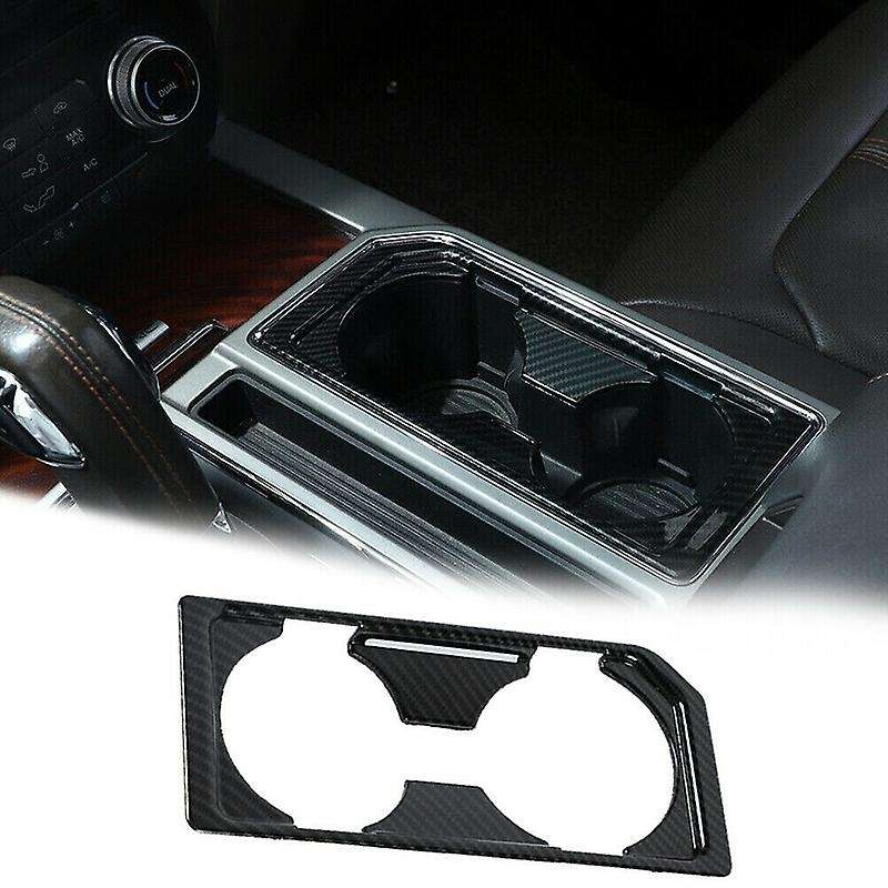 Car Front Water Cup Holder Panel Frame Trim Cover ABS for 2015 2016 2017 2018 2019 2020, Black Carbo