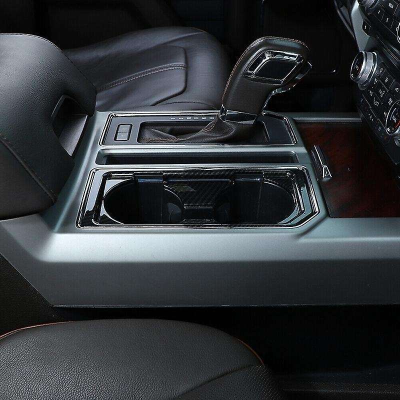 Car Front Water Cup Holder Panel Frame Trim Cover ABS for 2015 2016 2017 2018 2019 2020, Black Carbo