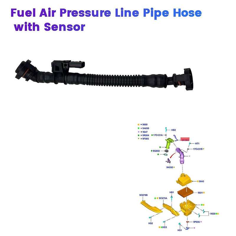 Car Gas Fuel Air Pressure Line Pipe Hose W/ Sensor EJ7E-6758- for Focus 2.0l 2015-2018EJ7E-6758-AC
