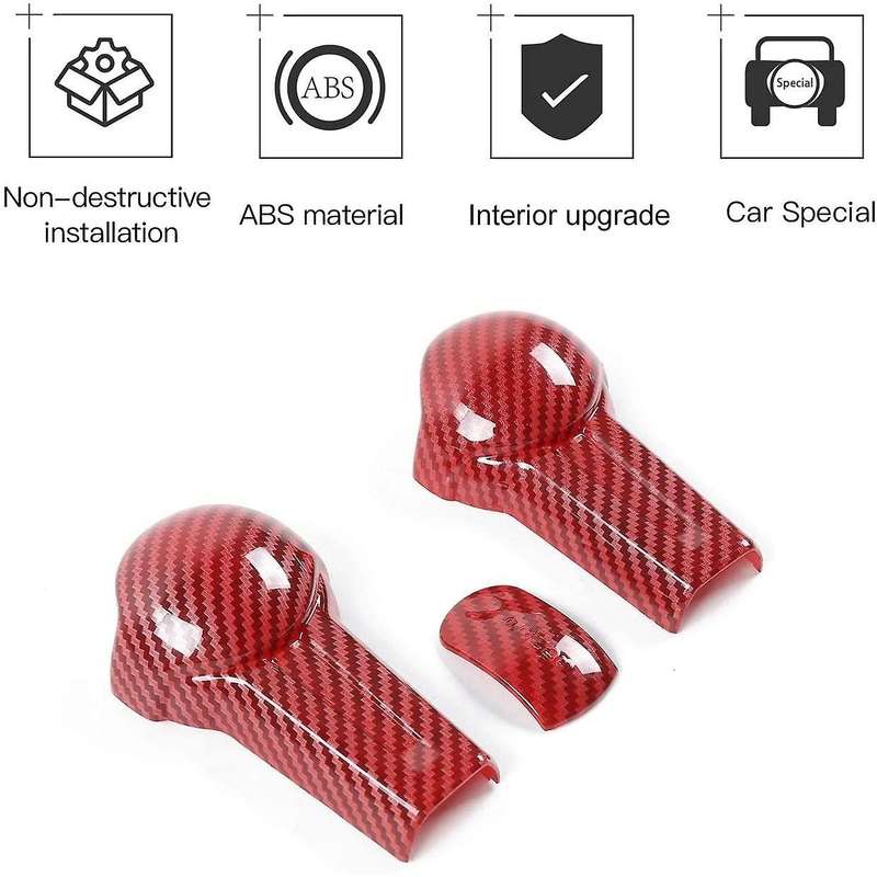 Car Gear Shift Knob Cover Trim for 2015 -2020 Red Carbon Fiber Gear Head Decoration Sticker Accessor