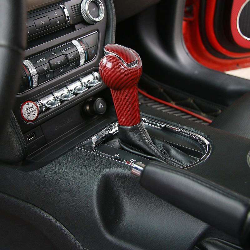Car Gear Shift Knob Cover Trim for 2015 -2020 Red Carbon Fiber Gear Head Decoration Sticker Accessor