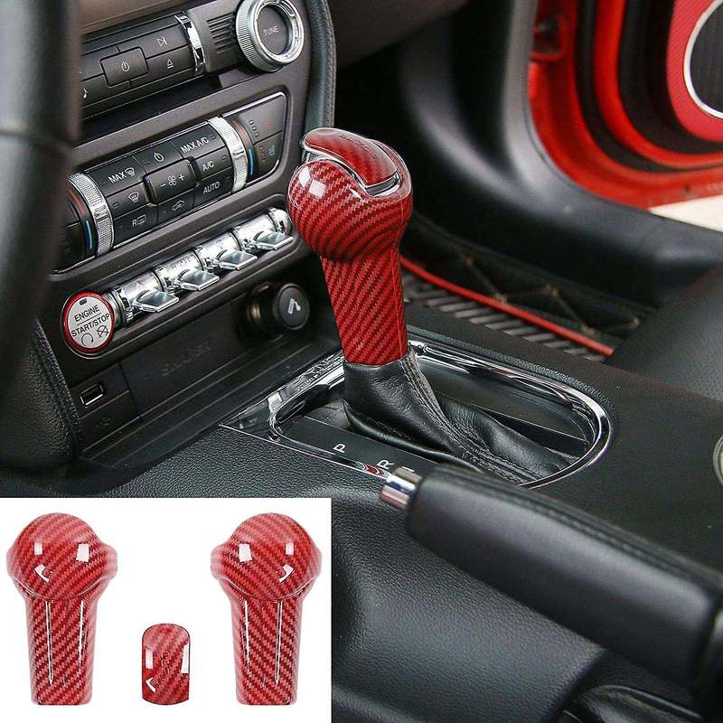 Car Gear Shift Knob Cover Trim for 2015 -2020 Red Carbon Fiber Gear Head Decoration Sticker Accessor