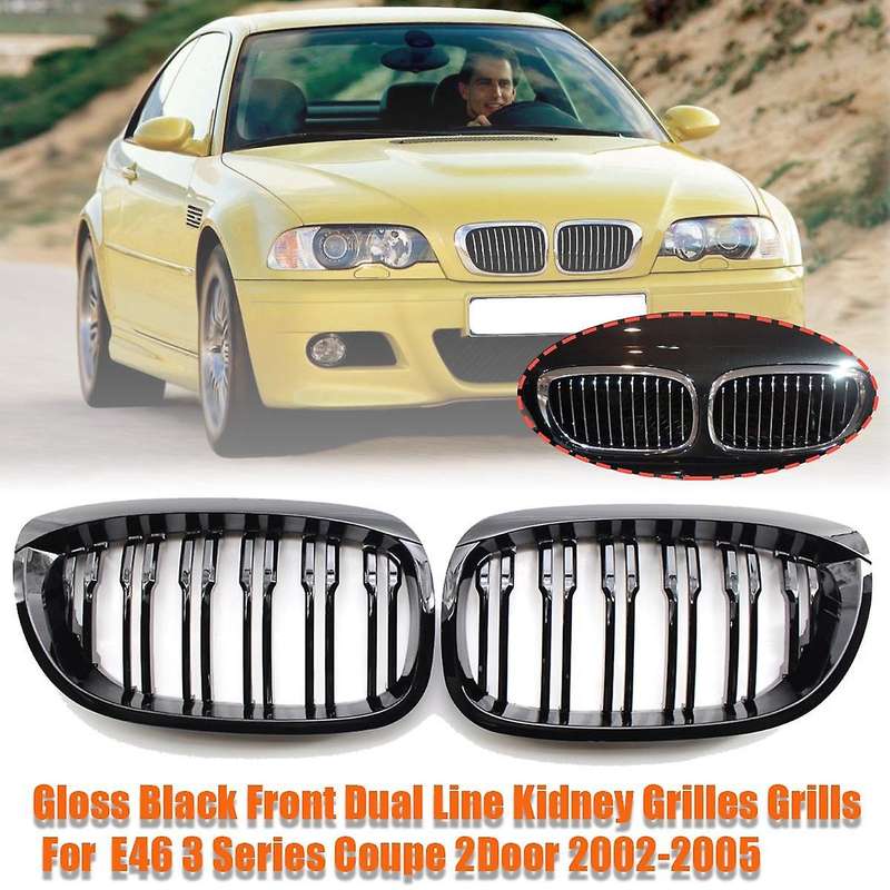 Car Gloss Black Front Hood Kidney Double Line Grill Mesh Sport Racing Grills for 3 Series E46 Coupe