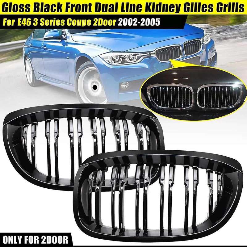 Car Gloss Black Front Hood Kidney Double Line Grill Mesh Sport Racing Grills for 3 Series E46 Coupe