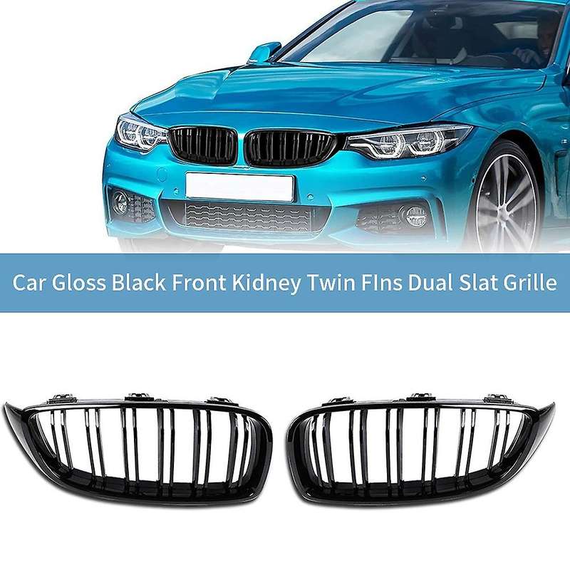 Car Gloss Black Front Kidney Twin FIns Dual Slat Grille for 4 Series F32 F33 F36 F80 F82 F83 2015-20