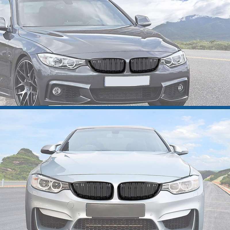 Car Gloss Black Front Kidney Twin FIns Dual Slat Grille for 4 Series F32 F33 F36 F80 F82 F83 2015-20