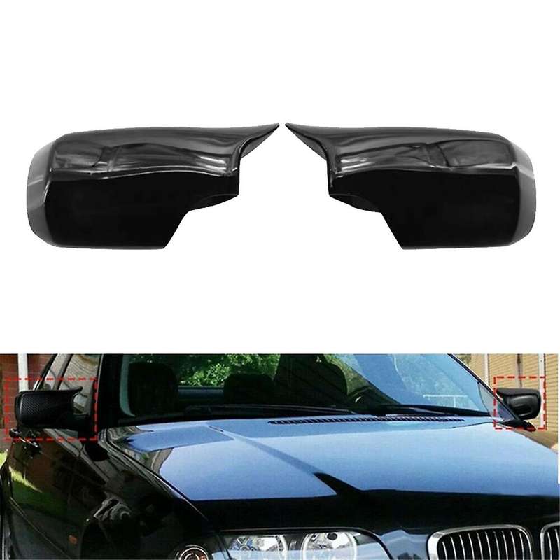 Car Gloss Black Ox Horn Rearview Side Mirror Cover for 3 Series E46 1998-2005 5 Series E39 1995-200