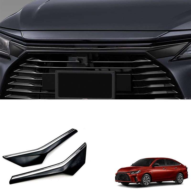 Car Glossy Black Upper Front Center Grille Grill Moulding Strips Cover Trim for Yaris Ativ / Vois 2