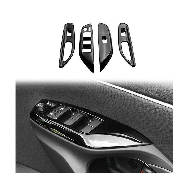 Car Glossy Black Window Glass Lift Button Switch Cover Door Armrest Panel for Yaris 2020-2023 Rhd