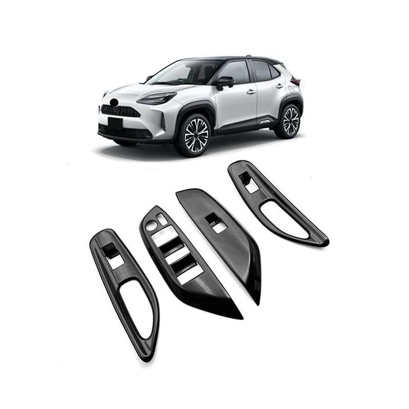 Car Glossy Black Window Glass Lift Button Switch Cover Door Armrest Panel for Yaris 2020-2023 Rhd