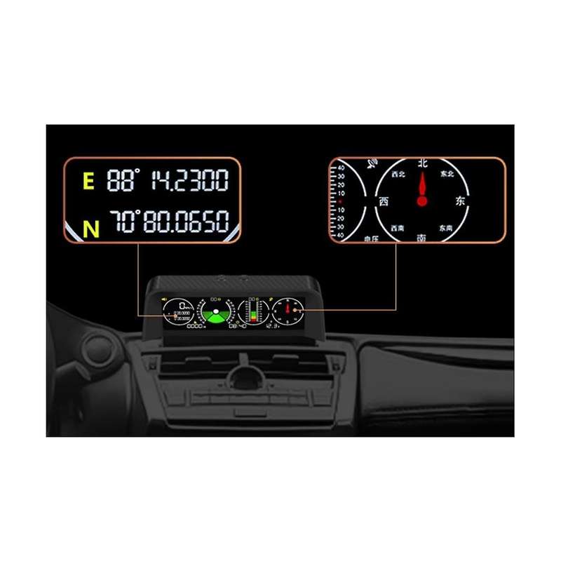 Car Gps Speed Slope Meter Inclinometer Car Compass Automotive Hud Pitch Tilt Angle Protractor Clock