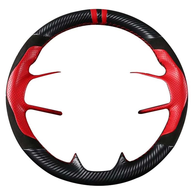 Car Hand-Stitched Steering Wheel Cover Carbon Fiber Leather Suede Cover 38cm for 10Th Gen 2016-2021