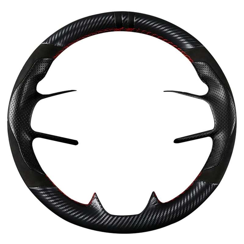 Car Hand-Stitched Steering Wheel Cover Carbon Fiber Leather Suede Cover 38cm for 10Th Gen 2016-2021