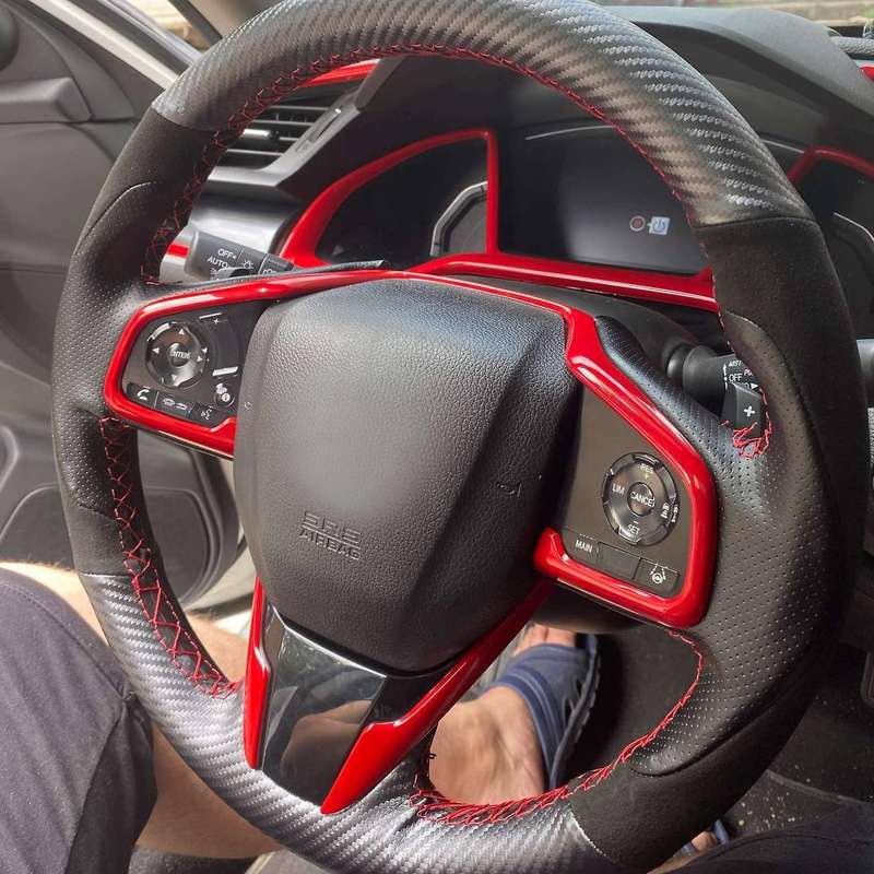 Car Hand-Stitched Steering Wheel Cover Carbon Fiber Leather Suede Cover 38cm for 10Th Gen 2016-2021