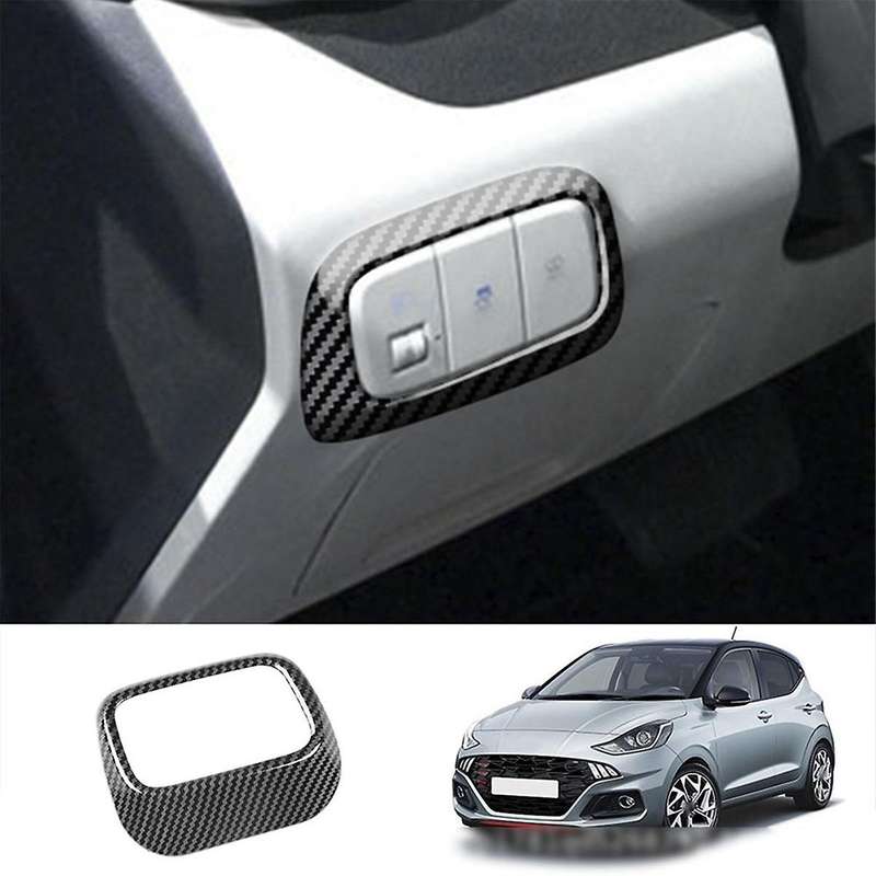 Car Headlight Adjustment Head Light Lamp Switch Button Trim Cover for I10 20212022 Carbon Fiber Inte